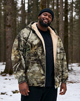 Big & Tall Men's Hunting Forest Camouflage Print Velvet Thickened Zipper Cardigan Hoodie